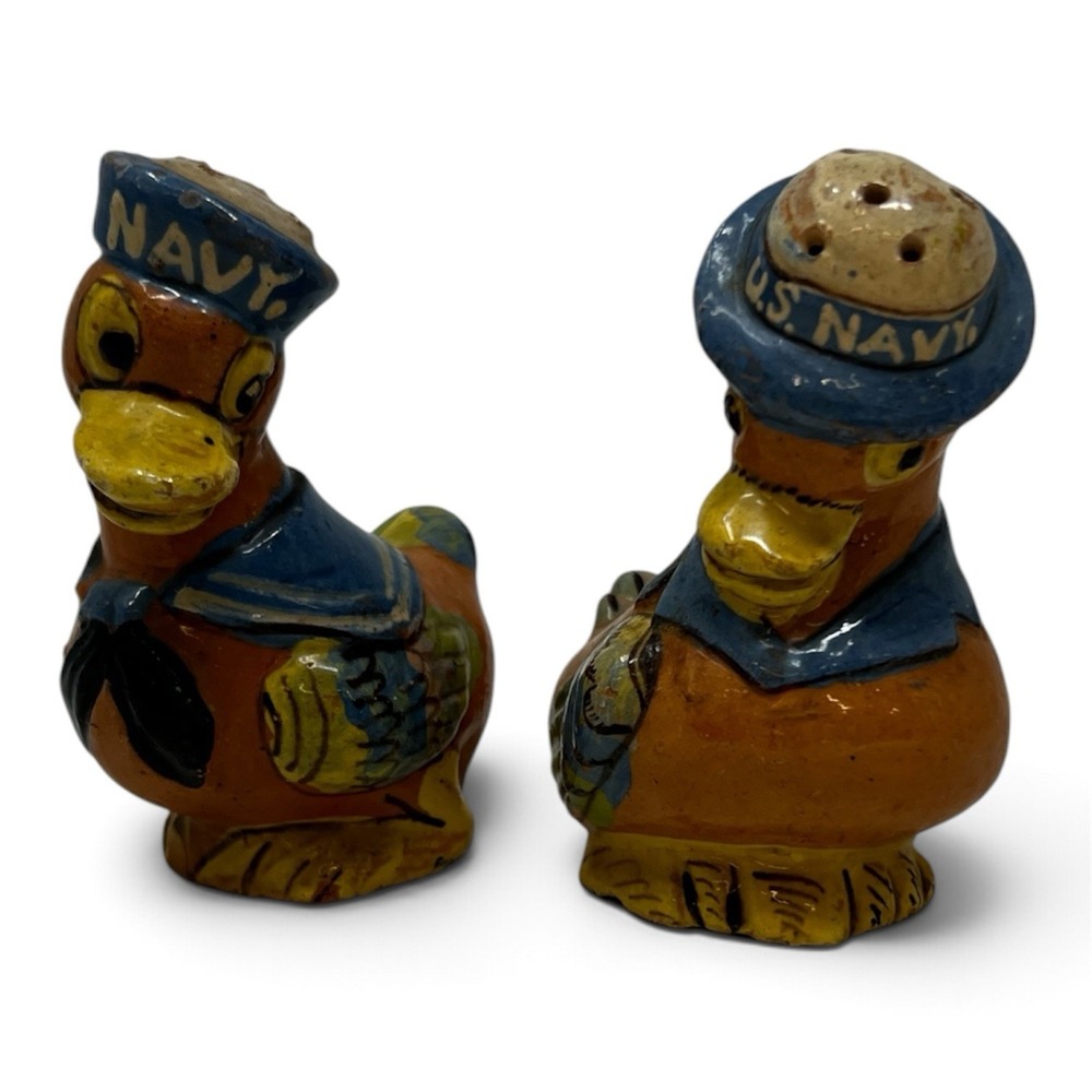 US Navy Military Duck Pottery Salt Pepper Shakers Mexico Clay Vintage